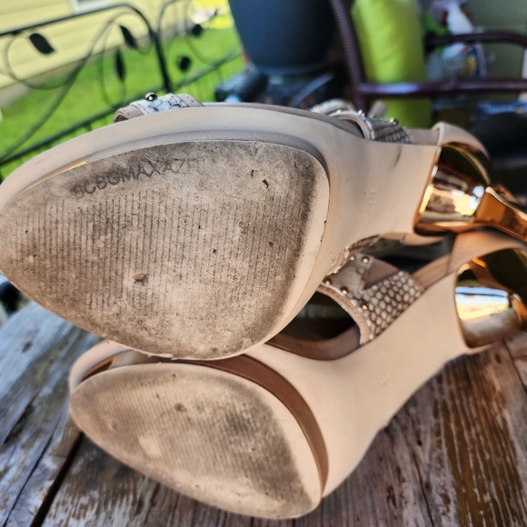 SNAKESKIN CALF HIGH OPEN HEELS BY BCBG - Picture 2 of 9